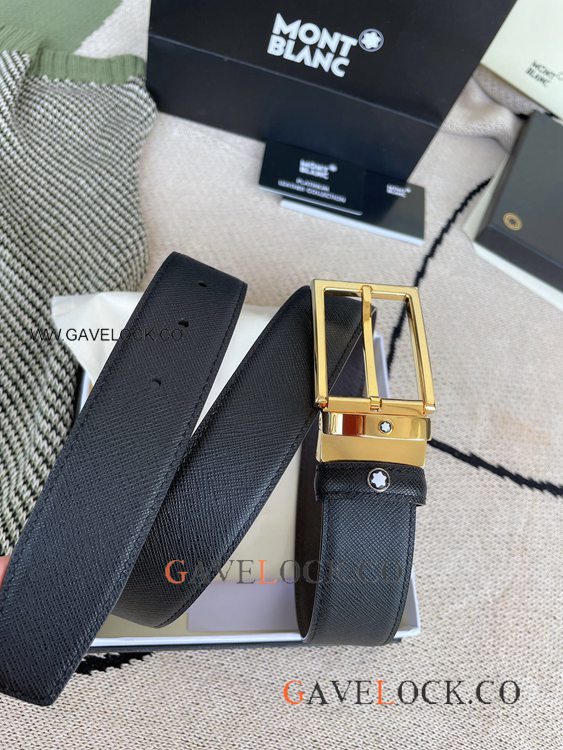 Copy Mont blanc Reversible Belt Gold buckle 35mm